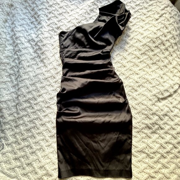 Cache Black Satin One-shoulder Bodycon Size 2 Women's Stretchy Party Dress - Picture 11 of 15